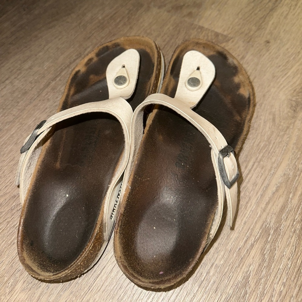 Birkenstock White Leather Thong Sandals